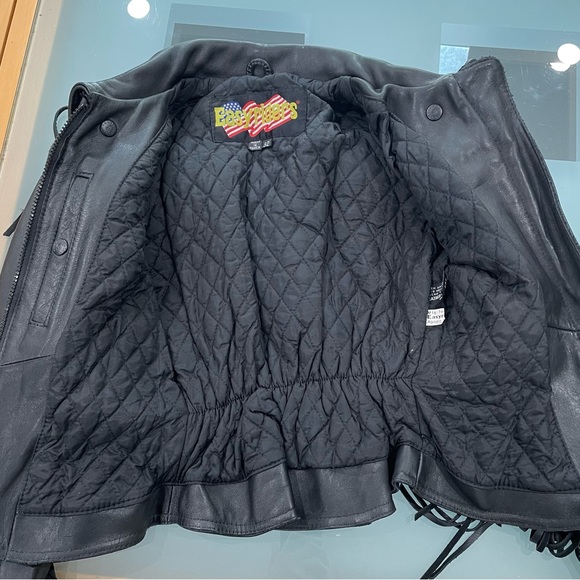 EZ Rider black quilted leather fringe motorcycle jacket. - Picture 3 of 5
